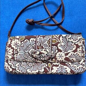 Vera Bradley “Knot Just A Clutch” Brown and White  Clutch with leather strap